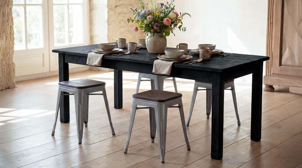 4er-Set Hocker HWC-A73 inkl. Holz-Sitzfläche, Metallhocker Sitzhocker, Metall Industriedesign stapelbar ~ grau