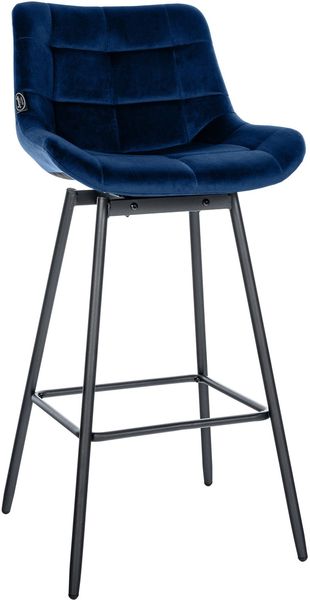 CLP Barhocker Weston 180° Schwenkfunktion mit Rückenlehne gepolstert Metallgestell,blau Samt