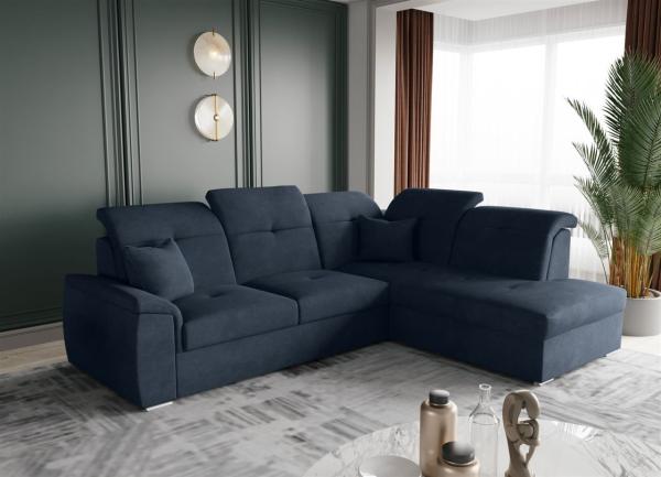 Ecksofa Schlafsofa Sofa FREJA Stoff Brooklyn Marine Ottomane Rechts