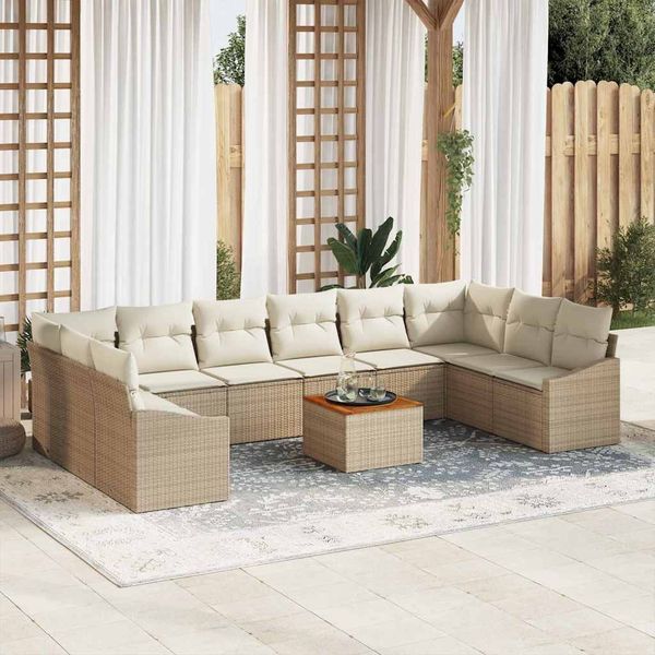 vidaXL Gartensofa-set mit Speicher 11 pcs Beige und Creme Poly-Rattan 3356552