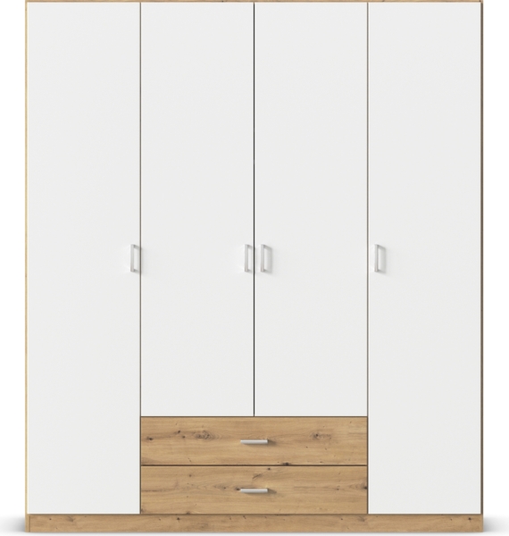 rauch Kleiderschrank, Drehtürenschrank GAMMA, 4-türig, 2 Schubkästen, Alpinweiß/Eiche Artisan, 181 x 210 x 54 cm Bild 2