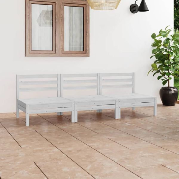 vidaXL 3-tlg. Garten-Lounge-Set Weiß Kiefer Massivholz 3082443