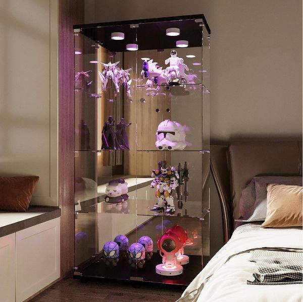 Furnishings Home Glasvitrine Vitrine Doppeltür Hoch Eckvitrine, Mit Sicherheitsschloss (Größe:80 x 163 x 36 cm, 1 tlg) Standvitrine, Mit LED-Beleuchtung, perfekt für Sammler, vielseitig