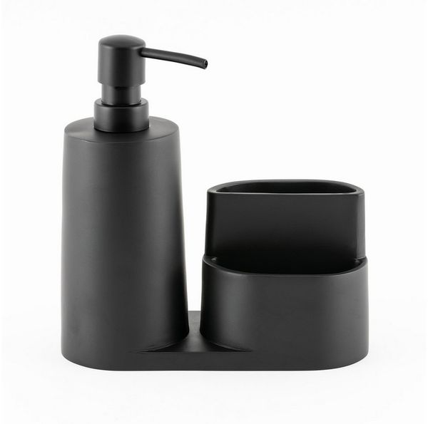 Hanseküche Küchenorganizer-Set Spülbeckenorganizer, (Küchen Organizer Spül Set in Schwarz Matt, Schwarzer Spülmittelspender, Design Spülbecken Organizer), Organizer aus Kunststein