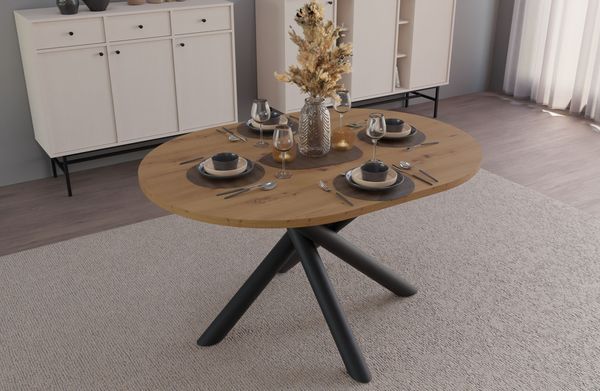 Oslo Esstisch Tisch oval 138x100 cm Wohnzimmer Esszimmer Modern Farbwahl Wisconsin Nußbaum, Artisan Eiche, Lindberg Eiche, Portland Esche Schwarz