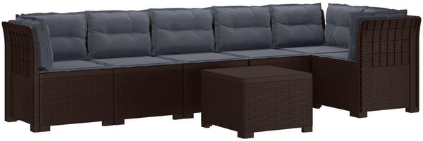 vidaXL 6-Sitzer Garten Sofa mit Kissen Rattan Look PP Braun 3444129