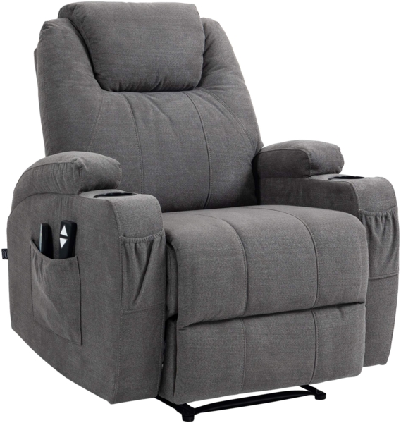 CLP Sessel Hepler mit Massagefunktion I Verstellbare Rückenlehne mit Fußstütze,grau Stoff