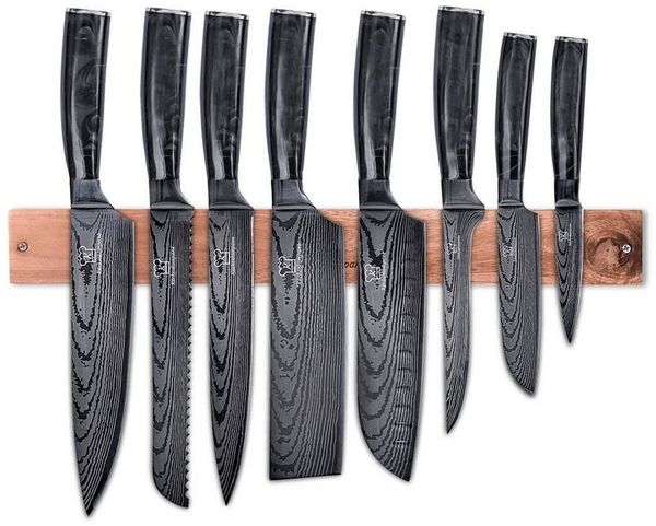 Küchenkompane Messer-Set Messerset asiatisch mit magnetischer Holzleiste - Kuro Küchenmesser (2-tlg)