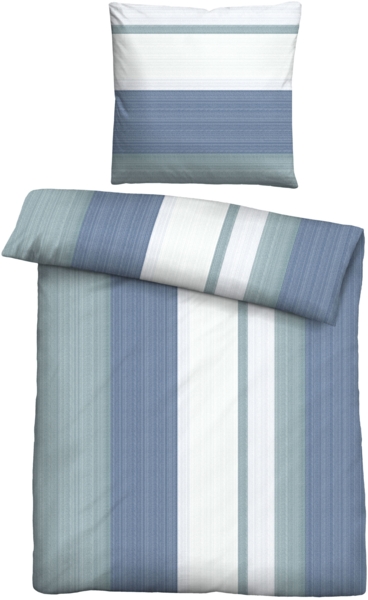 Traumhaft schlafen - Castell - Markenbettwäsche Feinbiber Bettwäsche 0350443 LÄNGSSTREIFEN, lagune, 1x 155x220 cm + 1x 80x80 cm