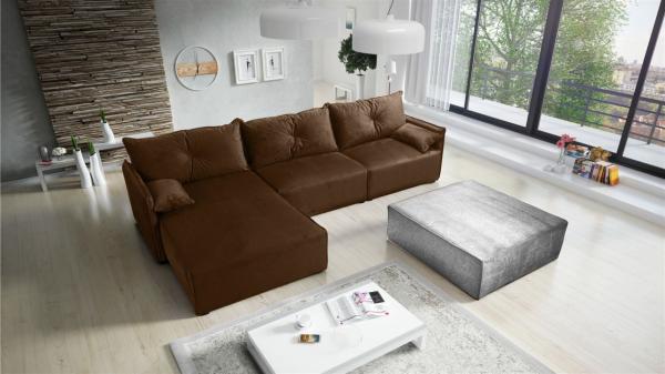 Ecksofa mit Schlaffunktion HUNTER in Stoff Royal Braun Ottomane Links