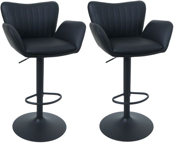 2er-Set Barhocker HWC-M67, Drehstuhl Barstuhl, mit Armlehne Fußablage drehbar Kunstleder Eisen FSC® ~ schwarz