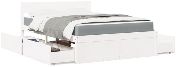 vidaXL Bett mit Schubladen und Matratze Weiß 120x200 cm Massivholz 3281902
