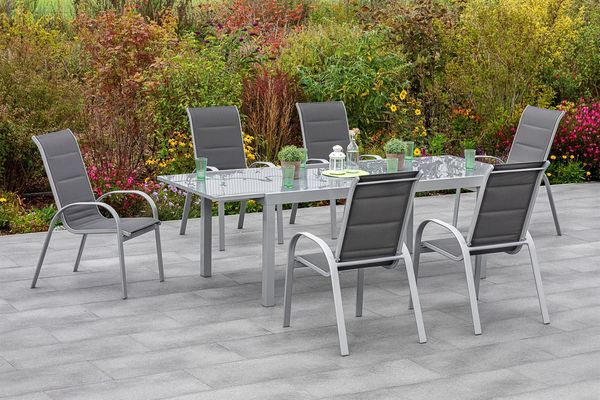 Merxx Gartenmöbelset Amalfi di lusso 7tlg. Aluminium, Textil silber, anthrazit 21419