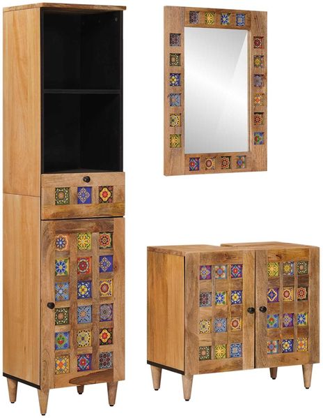 vidaXL Badezimmermöbel-Set mit Schubladen 3 pcs Natur Massivholz Mango 3310097