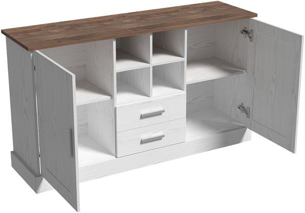 Sideboard mit 2 Türen, 2 Schubladen & 4 offenen Fächern, 140 x 40 x 79,5 cm, Weiß/Braun Bild 9