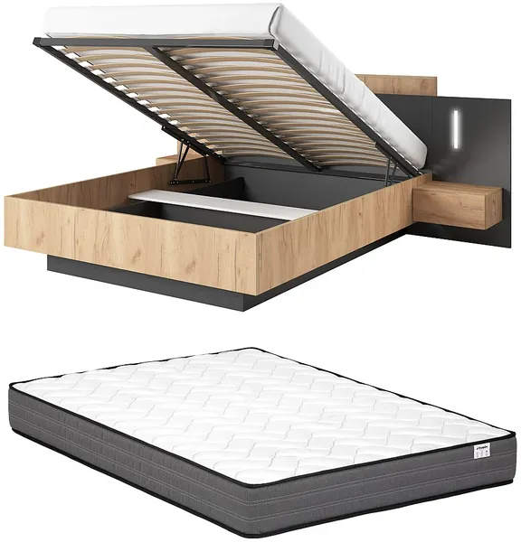 Vente-unique - FRANCOLI Bett Holz, Platte GrauBeige - B 208,2 cm x H 102 cm x L 244,4 cm Bild 7