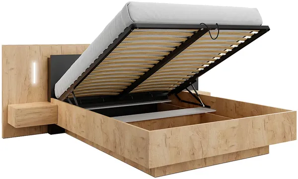 Vente-unique - FRANCOLI Bett Holz, Platte GrauBeige - B 208,2 cm x H 102 cm x L 244,4 cm Bild 2