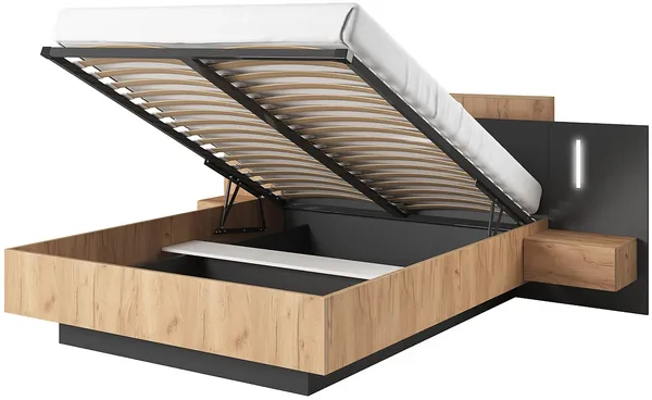 Vente-unique - FRANCOLI Bett Holz, Platte GrauBeige - B 208,2 cm x H 102 cm x L 244,4 cm Bild 5