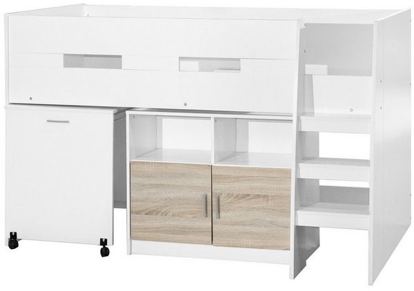 HTI-Living Hochbett Hochbett Luisa weiß (Stück, 1-St, 1x Hochbett) mit ausziehbarem Schreibtisch und Schrank