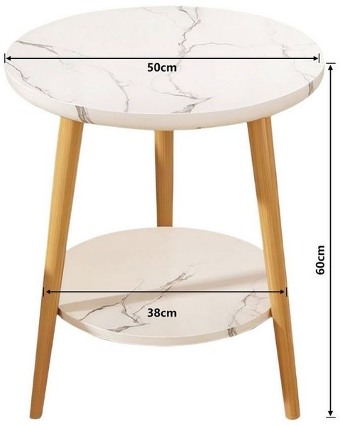 HEYHIPPO Beistelltisch Warmweißer doppelschichtiger Couchtisch aus Holz kleiner Beistelltisch (Ein Tisch, Rutschfest, nur 0,28 m² Fläche, stabile Dreiecksstruktur), Moderner kleiner Nachttisch, Couchtisch, einfache Montage,50×50×60 cm