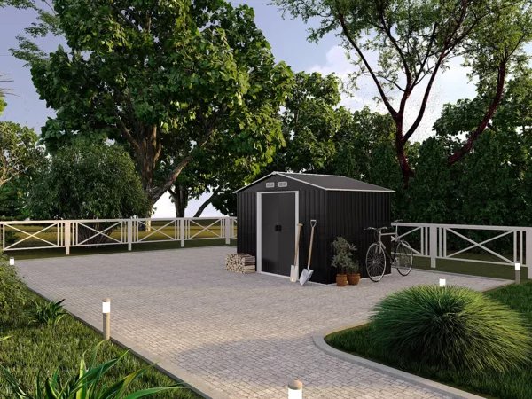 Vente-unique - MANSO Gartenhaus Metall Grau - B 191 cm x H 170 cm x L 247 cm