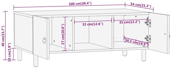 vidaXL Couchtisch 100x54x40 cm Massivholz Mango 358224 Bild 11