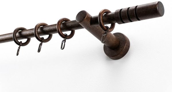 GARESA Gardinenstange PEMPIA, Ø 20 mm, 1-läufig, Wunschmaßlänge, verschraubt, Holzwerkstoff, Metall, Vorhanggarnitur, verlängerbar, Knopf m.Ausschnitten, mit Ringen