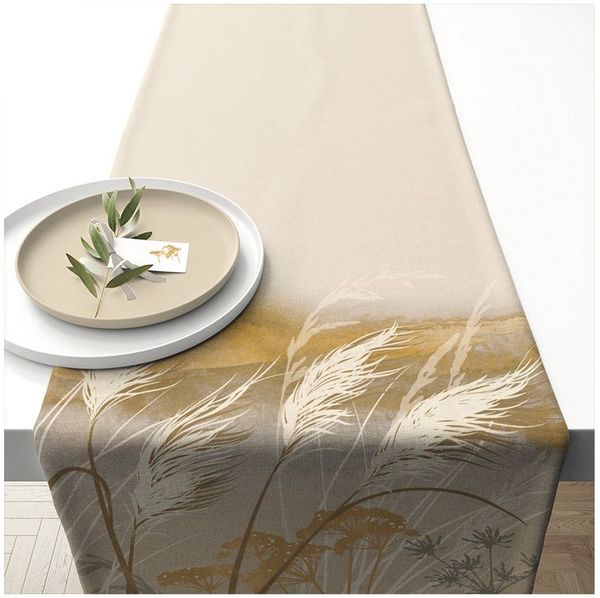 Ambiente® Tischläufer Waving grass (1-tlg, 1-teilig), Tischläufer Tischdecke ca. 40x150cm Baumwolle