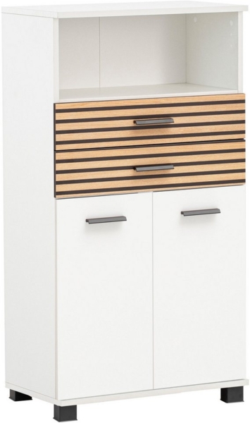 Schildmeyer Highboard Katta 158585, weiß matt/Akustikpaneel Optik, 59,8 x 32,6 x 110,5 cm