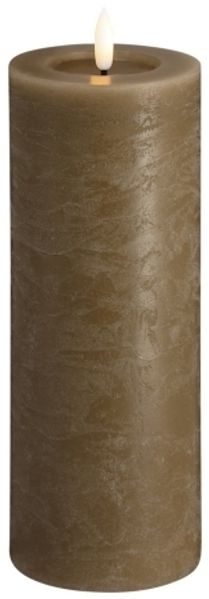 Moods & More LED-Rustik-Blockkerze in Dark Sand mit Schmelzeffekt – Ø 7 4 cm x H 20 cm