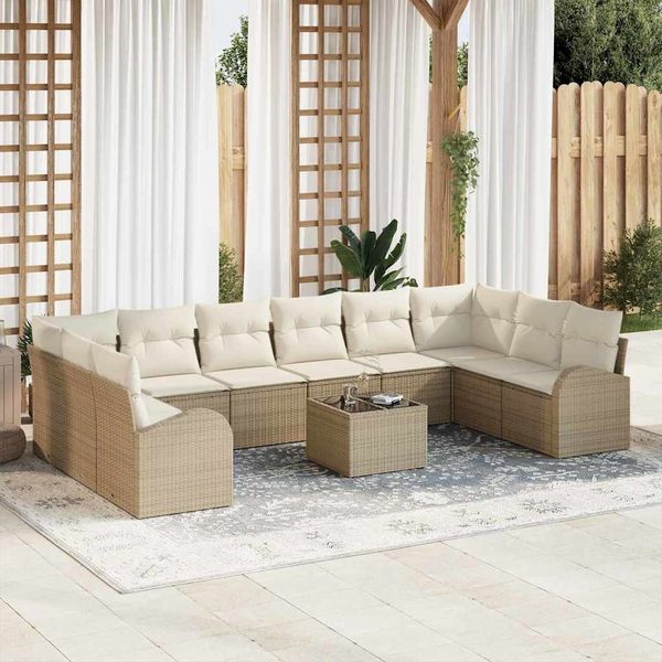 vidaXL Gartensofa-set mit Kissen 11 pcs Beige und Creme Poly-Rattan 3354900