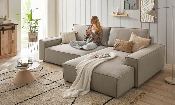 Home affaire Ecksofa NEU: SHERWOOD XXL 284, Big-Sofa L-Form, tiefe Sitzfläche 95 cm, Cord, Recamiere rechts/links, als Schlafsofa stellbar, Cord u. Leinenoptik