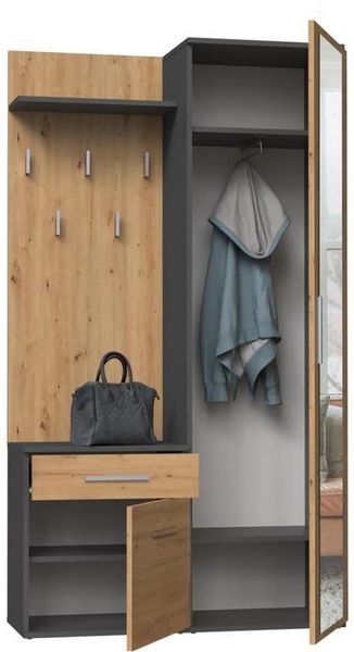 Beautysofa Kompaktgarderobe Fiora (Garderobenschrank + Paneel + Schuhschrank, Garderoben-Set, 5 Kleiderhaken) Breite:100 cm