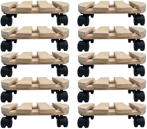 10x Rolluntersetzer rund Pflanzenroller 30x30 cm - max. 120 kg Traglast - aus Buchenholz - Stabil & robust - Für Pflanztöpfe, Möbel & schwere Gegenstände