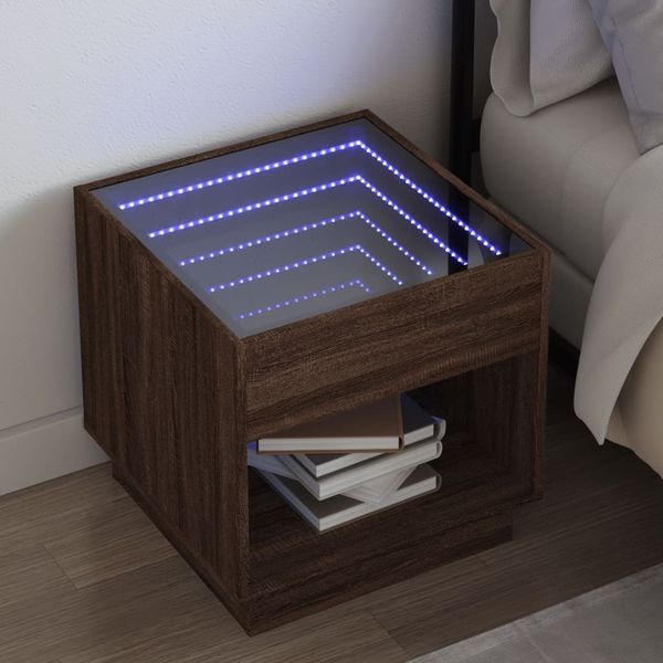 vidaXL Nachttisch mit Infinity-LED Braun Eichen-Optik 50x50x50 cm 3284090