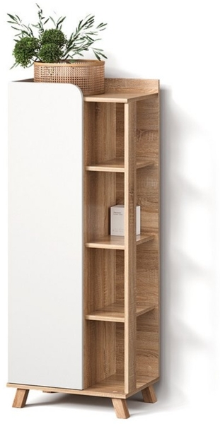 Livinity® Midischrank Marano, Sonoma/Weiß/Weiß, 50 x 128 cm mit Tür und offenen Fächern