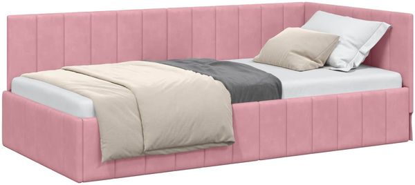 vidaXL Eckbettgestell mit Kopfteil Rosa 100 cm x 200 cm Samt 42016320