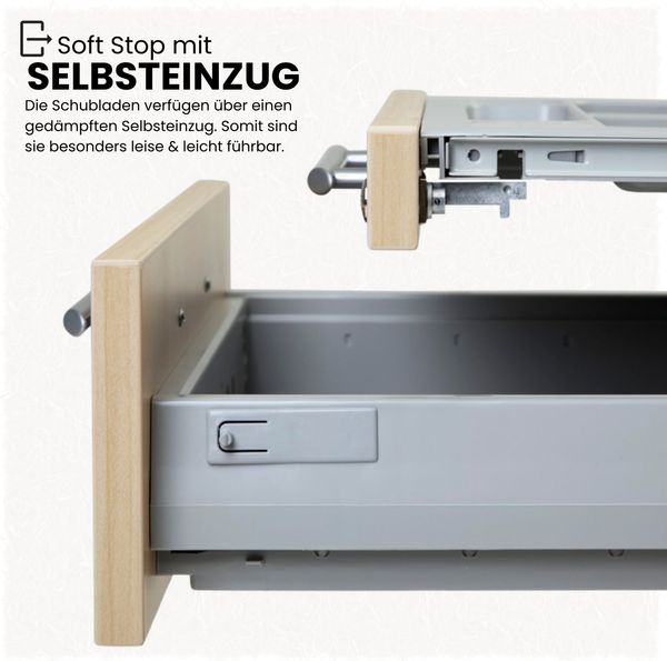 bümö Rollcontainer mit Schubladen, Container abschließbar aus Holz in Ahorn - Rollwagen für's Büro als Schreibtisch Unterschrank, Bürocontainer od. Schreibtischcontainer mit Bügelgriffe, AC30-3-3-BS Bild 6