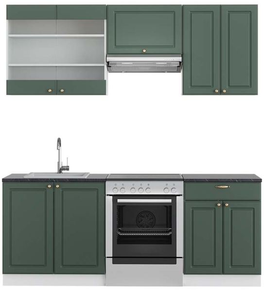 Küchenzeile Fame-Line Grün-Gold Landhaus/Weiß 200 cm , AP Anthrazit Vicco