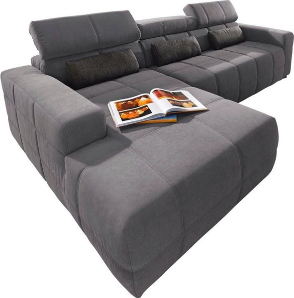 DOMO collection Ecksofa Brandon B/T: 289/177 cm, belastbar bis 140kg/ Sitz, L-Form, ohne Sitztiefenverstellung, Luxus-Microfaser, dunkelgrau