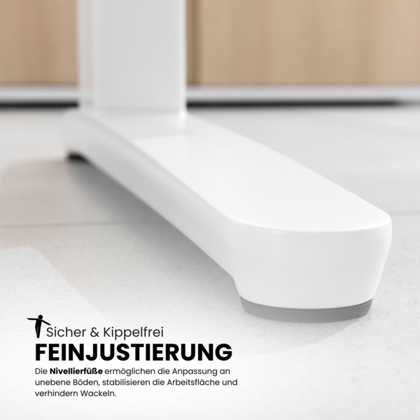 bümö manuell höhenverstellbarer Schreibtisch 180x80 in Buche, Gestell in weiß - PC Tisch höhenverstellbar & groß, höhenverstellbarer Tisch Büro, großer Computertisch verstellbar, X19-6-WW