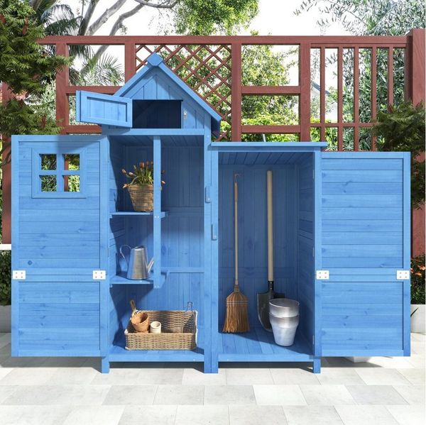Merax Garten-Geräteschrank, BxT: 118x54 cm, mit Satteldach, Gerätehaus Holz, Geräteschuppen mit Ablage, wetterfest