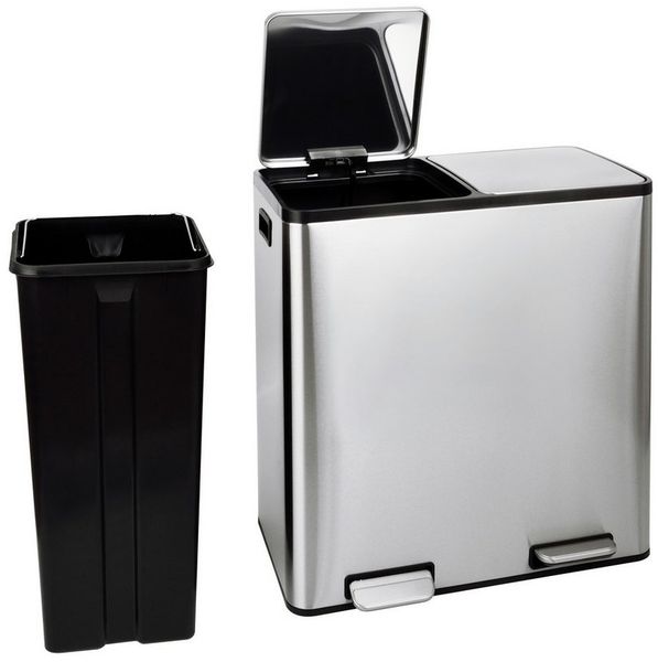 Gardissimo RUBI Duo Mülleimer Edelstahl Abfalleimer Treteimer 2x15 Liter