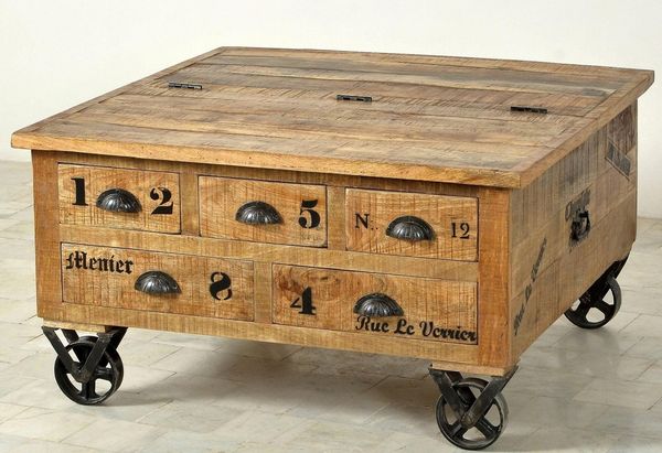 RUSTIC Couchtischtruhe Lackiertes Mangoholz Natur 90x90 cm