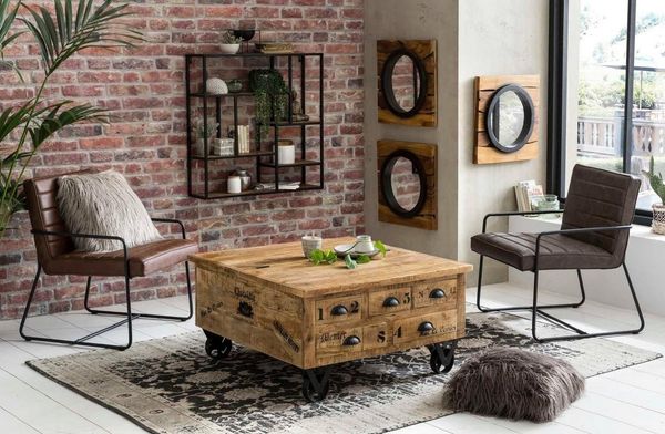 RUSTIC Couchtischtruhe Lackiertes Mangoholz Natur 90x90 cm