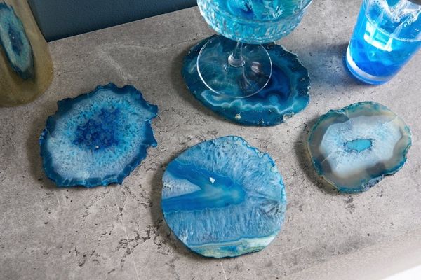 riess-ambiente Glasuntersetzer COASTER 11cm blau, Set, 4-tlg, Wohnzimmer · Achat · rund · Edelstein · Quarz · Handmade · Unikat