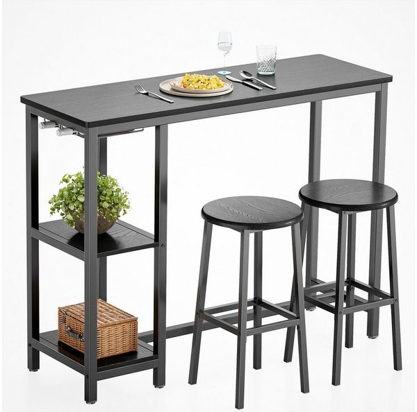 Bealife Bartisch Set, 3-tlg,Stehtisch mit 2 Barhockern,Küchentisch-Set mit Ablage Regal