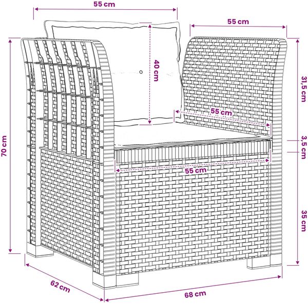 vidaXL 1-Sitzer Sessel mit Kissen Rattan-Look PP Weiß 8011879 Bild 9