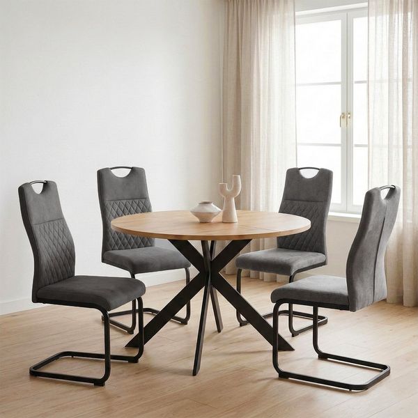 Jiexi Essgruppe Tisch- und Stuhlset, Runder Esstisch (115×75 cm) mit 4 Stühlen