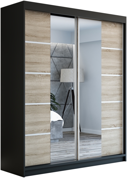 Schwebetrenschrank ERA 2-trig Schrank 160 cm (mit Spiegel) Farbe: Schwarz , sonoma